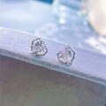 wholesale S925 Sterling Silver Textured Hollow-out Heart-shaped Stud Earrings with Diamond Accents, Fashionable Minimalist Sweet Elegant Jewelry-0-1