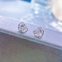 wholesale S925 Sterling Silver Textured Hollow-out Heart-shaped Stud Earrings with Diamond Accents, Fashionable Minimalist Sweet Elegant Jewelry-Heart Earrings>925 Silver