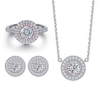 wholesale 925 Sterling Silver Jewelry Set 3-Piece, Pave Diamond Pink Diamond Ring, Zircon Earrings, Round Necklace for Women, High-End Wholesale-Ring TL-038 US size 5#