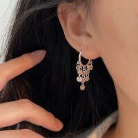 wholesale S925 Sterling Silver Multi-layer Tassel Raw Slice Ear Studs for Women, Small Fashion, Minimalist Style, Light Luxury, High-end Trendy Hoop-Sterling silver