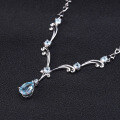 wholesale S925 Sterling Silver Luxury Natural Topaz Necklace, High-End Feel Sweater Chain, Sapphire Pendant-0-1