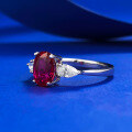 wholesale S925 Silver Stunning New Simulation Pigeon Blood Red 6*8mm Oval Red Corundum Fashion Versatile Ring-0-1