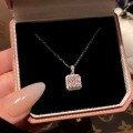 wholesale S925 Sterling Silver Micro-Set Colored Gemstone Sweet Square-Cut Pink Diamond Pendant Necklace, Lucky and Sweet with a Girly Feel, Perfect for Gift-Giving on Holidays-0-2