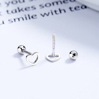 wholesale 925 Sterling Silver Hollow Heart Ear Studs For Women, Minimalist Ins Style Small Helix Earrings, Niche Design Ear Accessories-Platinum/pair