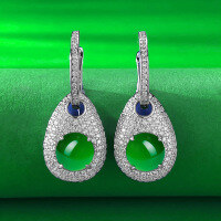 wholesale S925 Sterling Silver Earrings with Natural Aquamarine Jade, Pure Silver New Chinese-style Accessories, White Chalcedony Jade Earrings-E513 Chrysoprase 925 Silver