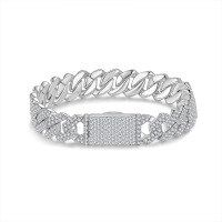 wholesale Full Size Cross-Border Hot Selling Sterling Silver Plated Moissanite Hip Hop 8/10/12/14/16mm Ultra Sparkly Cuban Chain Bracelet-8mm double row silver inlaid moissanite - white gold 6.5inch-16.5cm