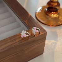 wholesale S925 Sterling Silver Camellia Ear Clips for Women, New Arrival Korean Minimalist Small Luxury Fashion Rhinestone Earrings-Sterling silver