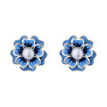 wholesale S925 Silver Vintage Style Resin Enamel Pearl Flower Elegant and Versatile Open Ring Earrings-0-6