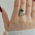 wholesale S925 silver new geometric 7*7 simulated emerald trendy women's ring-0-3