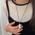 wholesale S925 Sterling Silver Lucky Peanut Sweater Necklace for Women, Minimalist Design with Black Cord, New Korean Style-0-0