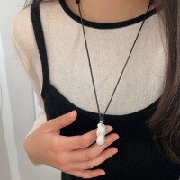 wholesale S925 Sterling Silver Lucky Peanut Sweater Necklace for Women, Minimalist Design with Black Cord, New Korean Style-Sterling silver