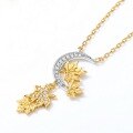 wholesale 925 Silver with White Zircon and K Gold-Plated Maple Leaf Pendant Necklace, Women's Luxury Autumn Winter New Collection-0-2