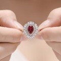 wholesale S925 silver plated with 18k gold, lab-created ruby teardrop 6*9mm high-grade jewelry closed-back ring-0-0