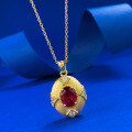 wholesale S925 Gold-Plated Silver Ancient Method Garnet Brushed Pendant Adjustable Chinese Style Gold Necklace-0-1