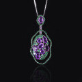 wholesale S925 Sterling Silver Natural Diopside Pendant with Amethyst and Green Chalcedony Necklace, Niche Style-0-1