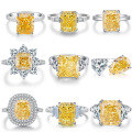 wholesale S925 Sterling Silver Yellow Diamond Ring for Women, Ice Cut Radiant Cut 8A Zircon Engagement Ring, Wedding Banquet European and American Cross-Border-0-0