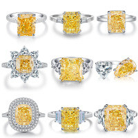 wholesale S925 Sterling Silver Yellow Diamond Ring for Women, Ice Cut Radiant Cut 8A Zircon Engagement Ring, Wedding Banquet European and American Cross-Border-Yellow Diamond-CBJZ246>6