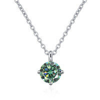 wholesale S925 Sterling Silver Wholesale 1 Carat D Color Moissanite Pendant with Diamond Accents Classic Four-Prong Necklace for Women-2 carat (green moissanite) necklace 925 silver