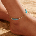 wholesale S925 Sterling Silver Chain with Turquoise Combination Anklet for Women, Niche Design Beach Foot Jewelry Wholesale-0-2