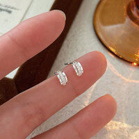wholesale S925 Sterling Silver Diamond-Embedded Arc Earrings for Women, Korean Style Ins Wind Luxury Fashion Exquisite Earrings-Sterling silver