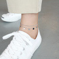 wholesale S925 Sterling Silver Geometric Circle Disc Tassel Chain Anklet Jewelry for Students Women-0-2
