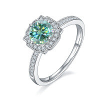 wholesale S925 Silver Green Moissanite 1 Carat Internet-Famous Micro-Set Ring with GRA Certificate, Light Luxury Fashion Gemstone Ring-1 carat Moissanite green diamond  US size 6