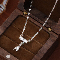 wholesale 999 Silver Ice Crushed Double Loop Four-Leaf Clover Necklace for Women, Minimalist Luxury Slim Waist Pendant Chain-003055 Bamboo Necklace 999 Silver>999 Silver