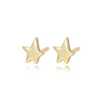 wholesale S925 Sterling Silver Asymmetric Five-pointed Star Stud Earrings, Minimalist Shiny Mini Star Earrings-E3932-Gold 925 Silver