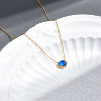 wholesale Metal material, Japanese minimalistversatile women'slapis lazuli with white crystal double-layer stone jewelry set-White crystal + lapis lazuli clavicle necklace