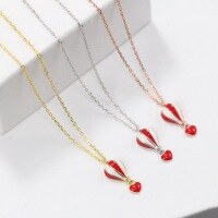 wholesale S925 Sterling Silver Red Heart-shaped Hot Air Balloon Necklace, Fashionable Korean-style Design, Versatile and Personalized Collarbone Chain-Platinum 925 silver