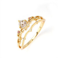 wholesale S925 gold-plated silver, Japanese and Korean sweet style double-layer crown ring with blue topaz main stone and tourmaline gemstone-Natural colored gemstone ring sky blue topaz + tourmaline + peridot women's ring size 10