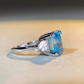 wholesale S925 Sterling Silver 5-Carat Aquamarine Ring for Women, Large Square Sugar High-End Feeling High Carbon Diamond Zirconia Colored Gemstone Ring Wholesale-0-1