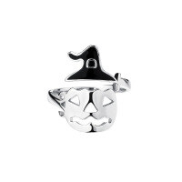 wholesale S925 Sterling Silver Halloween Hollow Pumpkin Head Adjustable Open Ring For Women-K1540-White Gold Adjustable opening