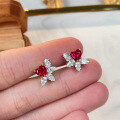 wholesale 925 Silver New Jewelry High-end Heart-shaped Pigeon Blood Red Earrings Women Small Niche Design Light Luxury Ins-0-1