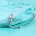 Sterling Silver D-Color Moissanite Cross Pendant Bracelet for Women-0-2