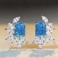 wholesale S925 Sterling Silver Ice-Cut Earrings with Aquamarine Gemstone, Full Diamond Marquise Wheat Zircon Earrings for Women Wholesale-0-1