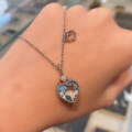 wholesale 925 Sterling Silver Aquamarine Heart Necklace for Women, Summer New Style with Micro-Inlaid Zircon Blue Heart-Shaped Collarbone Chain-0-2