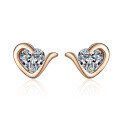 wholesale S925 Sterling Silver Moissanite Champagne Gold Heart-Shaped Moissanite Stud Earrings, Fresh and Sweet Niche Style-0-4