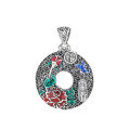 wholesale S990 Sterling Silver Guochao Ethnic Style Fine Craft Resin Enamel Hollow Peony Flower DIY Pendant Accessory-0-4