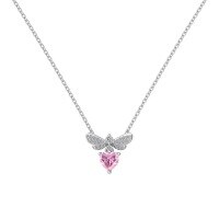 wholesale S925 Sterling Silver Oval-Shaped Shuimo Jade Square 8A Zircon Heart Flower Marquise Pendant Necklace for Women-Platinum and Pink Diamond DY190879-SW-BF 925 Silver