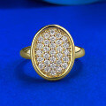 wholesale S925 sterling silver gold-plated vintage style oval full pave diamond ring, advanced lightweight luxury versatile design-0-0