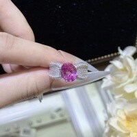 Gold-Plated Sterling Silver Light Luxury Retro 8*10mm Lab-Grown Oval Gemstone Ring-Pink sapphire ring  US size 6