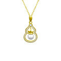 925 Silver Necklace with Pearl, Fashion Gourd Pendant, Simulated Moissanite D Color-0-5