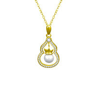 925 Silver Necklace with Pearl, Fashion Gourd Pendant, Simulated Moissanite D Color-Pearl gourd necklace (gold)  925 silver (2.5mm moissanite, 6mm mother-of-pearl beads)