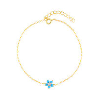 wholesale S925 Sterling Silver Flower Turquoise Bracelet Fashion Simple Korean Style Sweet and Fresh Stackable Versatile Bracelet-Blue Turquoise-White Gold 925 Silver