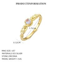 wholesale S925 Sterling Silver Vintage Palace-style Moonstone Ring With An Entwined Heart Design For Layering, Offering A Light Luxury And Advanced Feel-K2400_18K yellow plated_US size 7 925 silver