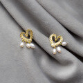 wholesale S925 Sterling Silver Sweet Lace-Trimmed Heart Earrings Korean Style Star Pearl Short Ear Jewelry G3154-0-3