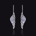 wholesale S925 Sterling Silver Angel Wing Topaz Earrings with Natural Garnet and Green Chalcedony Feather Wing Earrings-0-2