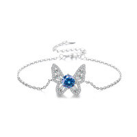 wholesale S925 Sterling Silver Moissanite Butterfly Intricate Craftsmanship Premium Edition Bracelet Cross-Border Hot-Selling Jewelry High-End Gift for Best Friend-carat (sky blue moissanite) bracelet 925 silver