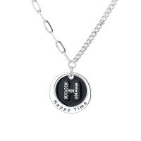 wholesale S925 Sterling Silver Korean Style Autumn Winter Letter H Pendant Necklace, Hip-hop Personality Versatile Y2K Sweater Chain Accessory-265L/approximately 9.4g 925 silver